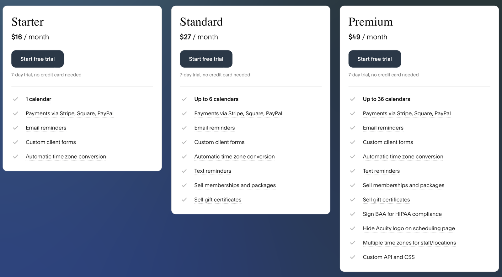 acuity scheduling plans