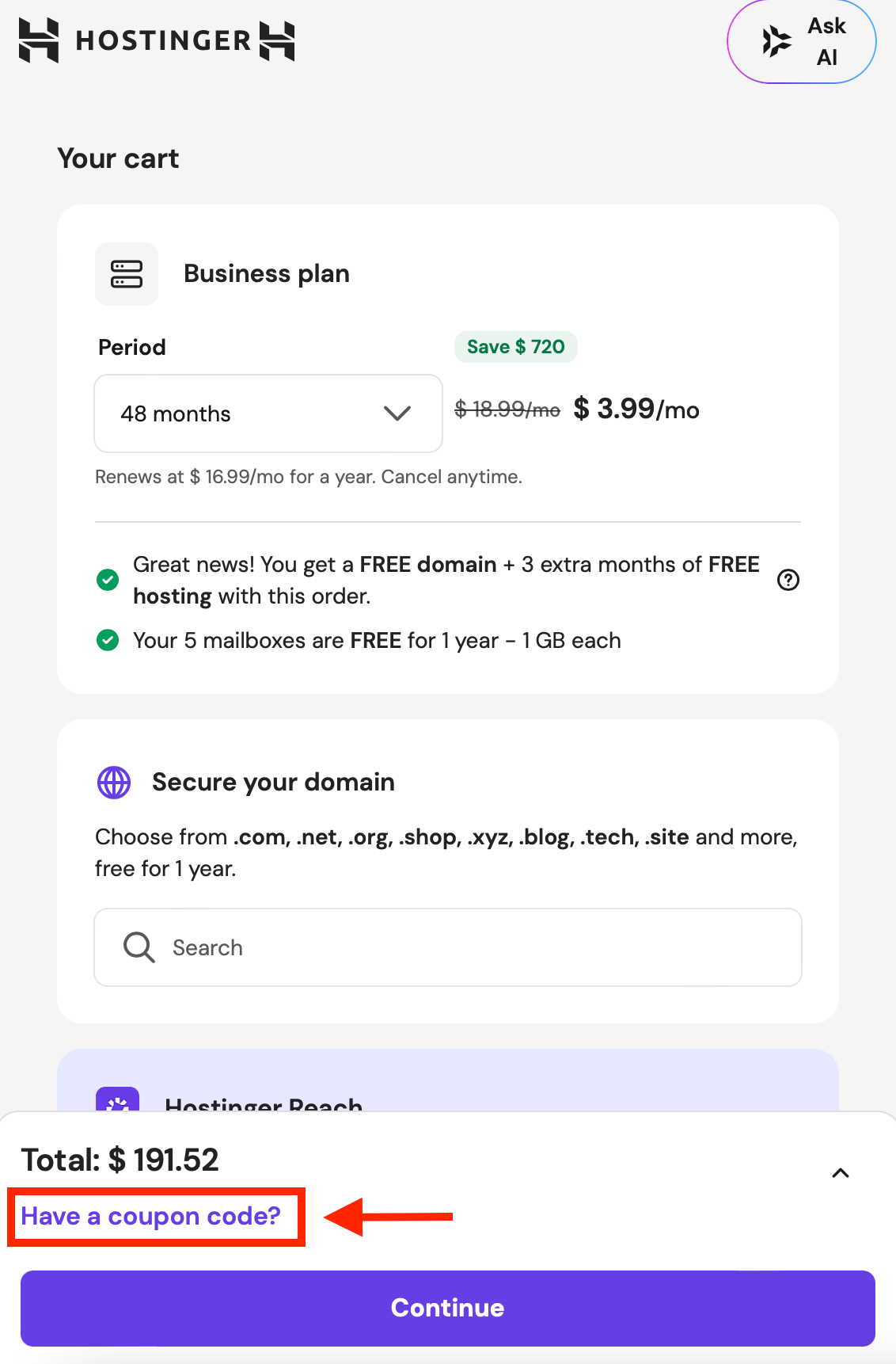 hostinger plan